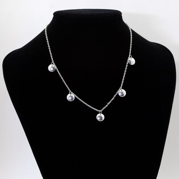 Elegant Sterling Silver Link Necklace with Disks, Stamped 925 Italy - Picture 2 of 8